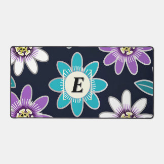Custom Monogram Passion Flower Floral Pattern Desk Mat