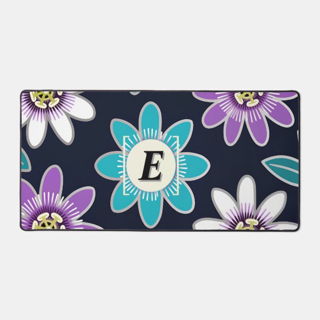 Custom Monogram Passion Flower Floral Pattern  Desk Mat (Front)