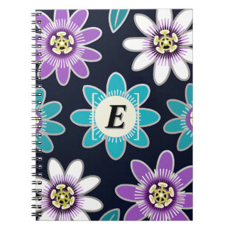 Custom Monogram Passion Flower Floral Pattern  Notebook
