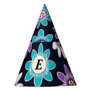 Custom Monogram Passion Flower Floral Pattern Party Hat