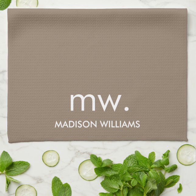 Custom Monogram Pastel Elegant Stylish Modern  Kitchen Towel (Folded)
