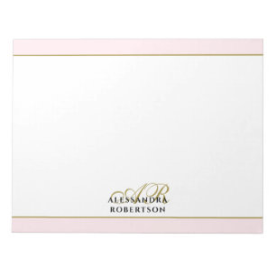 Custom Monogram Pastel Pink Gold Initials Stylish Notepad