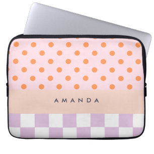 Custom Monogram Pastel Polka Dot Lilac Check Gifts Laptop Sleeve