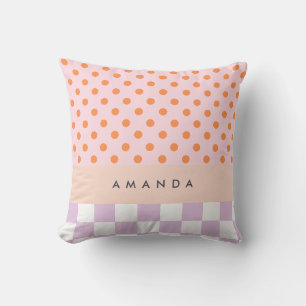 Custom Monogram Pastel Polka Dot Lilac Check Gifts Throw Pillow