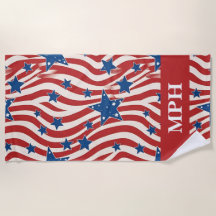 Custom Monogram Patriotic Beach Towel
