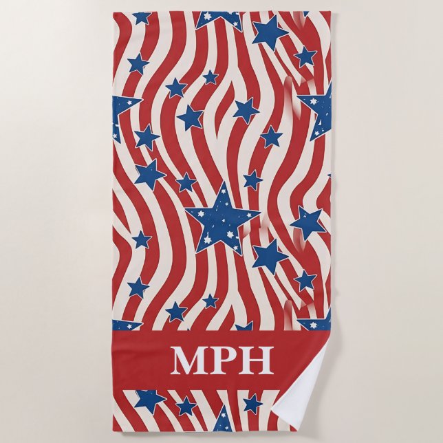 Custom Monogram Patriotic Beach Towel (Front)