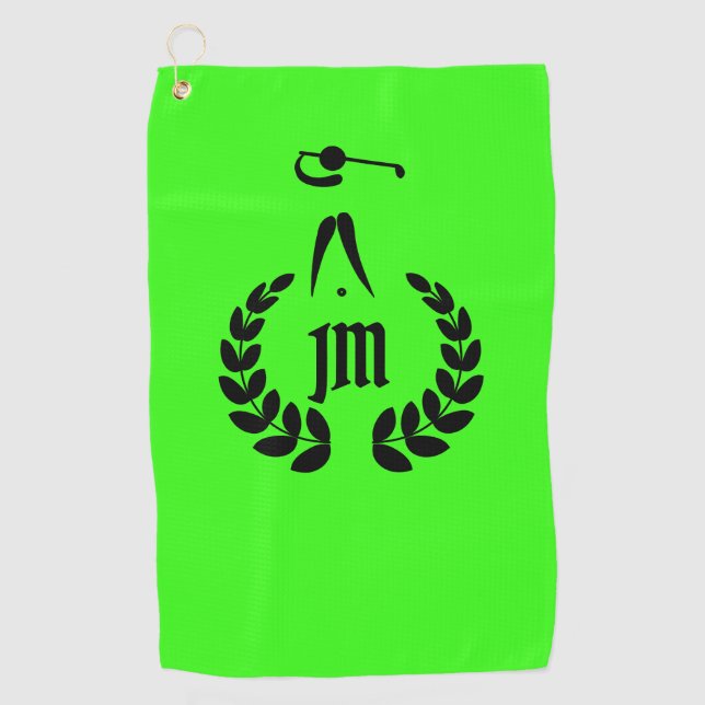 Custom Monogram Personalised Neon Green Golf Towel (Front)