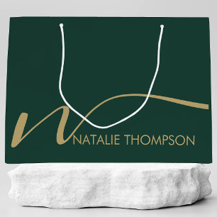 Custom Monogram Personalized With Name Cool Green Large Gift Bag