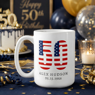 Custom Monogram Photo 50th Dad grandpa Birthday  Coffee Mug