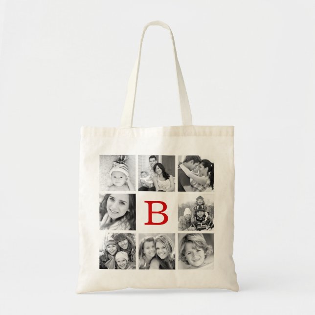 Custom Monogram Photo Collage Tote Bag (Front)