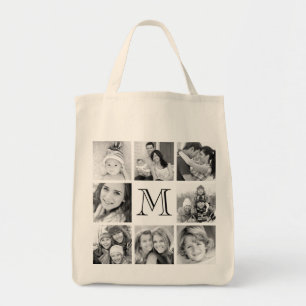 Custom Monogram Photo Collage Tote Bag