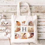 Custom Monogram Photo Collage Tote Bag<br><div class="desc">Cute Personalized Tote Bag with Personalized Monogram and a Square Collage of 8 Photos Bordering Your Initial. This would make a great gift for family,  friends,  parents,  and grandparents!</div>