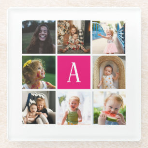 Custom Monogram photo montage photo collage Glass Coaster