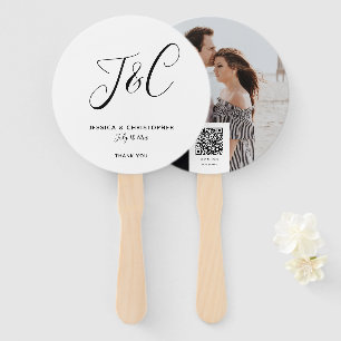 Custom Monogram Photo QR Wedding Elegant Script Hand Fan