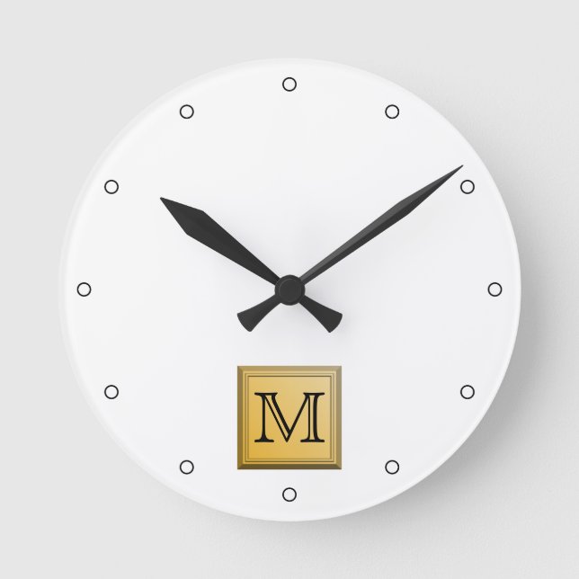 Custom Monogram Picture, nonmetallic gold colours. Round Clock (Front)