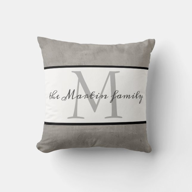 custom monogram pillow grey and white (Front)