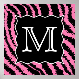 Custom Monogram Pink and Black Zebra Print Pattern
