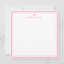 Custom Monogram Pink Border Stationery