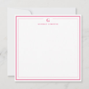 Custom Monogram Pink Border Stationery Card