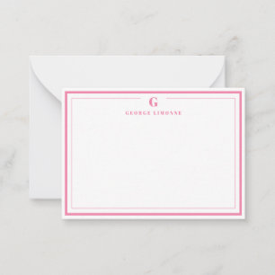 Custom Monogram Pink Border Stationery Card