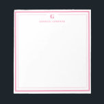 Custom Monogram Pink Border Stationery Notepad<br><div class="desc">Make a lasting impression with this elegant personalized stationery, featuring a bold pink monogram and name in classic serif type. Framed by a double-line border for a refined touch, this flat note card is perfect for thank you notes, personal messages, or professional correspondence. Ideal for gifting or adding a sophisticated...</div>