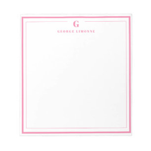 Custom Monogram Pink Border Stationery  Notepad