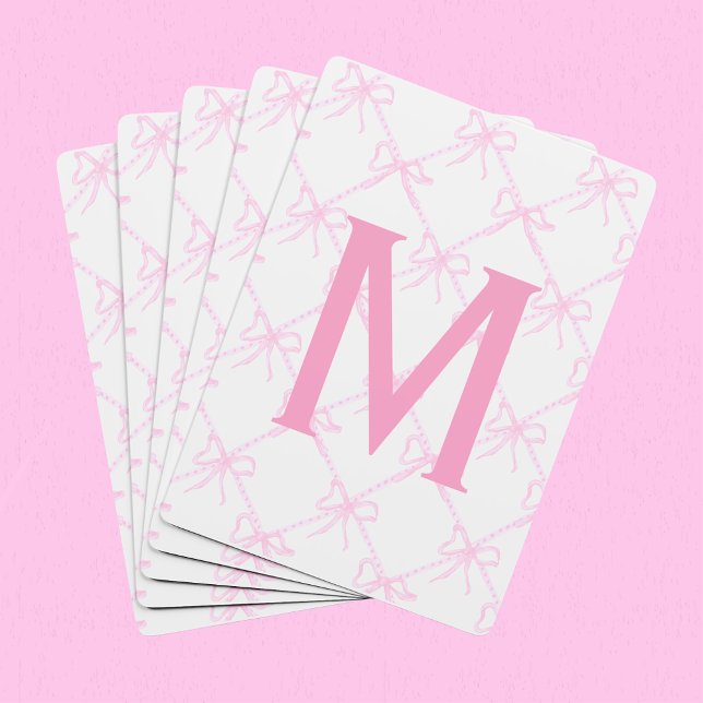Custom Monogram Pink Bow, Coquette Playing Cards,  Cards (Creator Uploaded)