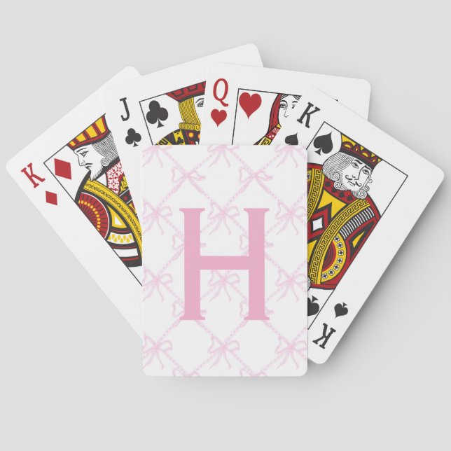 Custom Monogram Pink Bow, Coquette Playing Cards,  Playing Cards (Back)