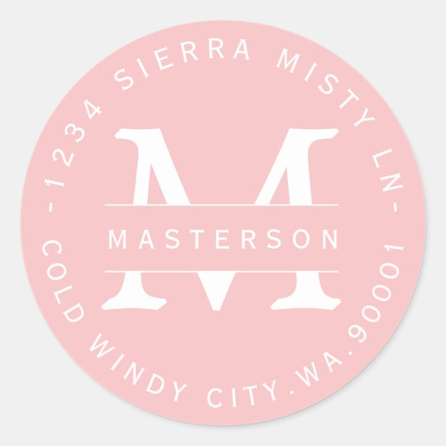 Custom Monogram Pink Circular Return Address Label (Front)