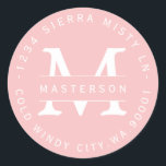 Custom Monogram Pink Circular Return Address Label<br><div class="desc">Customize with your Monogram. Light Pink and White Circular Return Address Label. All text is customizable.  Please contact me with any questions or special requests.</div>