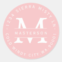 Custom Monogram Pink Circular Return Address Label