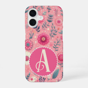 Custom Monogram Pink Enchanted Blooms iPhone 16 Case