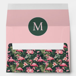 Custom Monogram Pink Flamingos Tropical Pattern Envelope