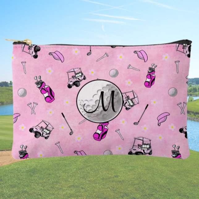 Custom Monogram Pink Golf Ball and Carts Accessory Pouch (Creator Uploaded)