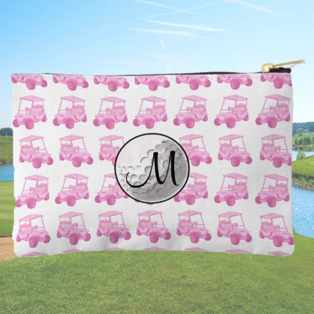 Custom Monogram Pink Golf Ball and Carts Accessory Pouch (Creator Uploaded)