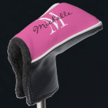 Custom monogram pink golf putter cover for women<br><div class="desc">Personalized monogram golf driver cover for golfer. Add your own custom name or surname. Elegant script typography template with name initial letter for him or her. Classy Birthday or Mother's day gift idea for mom or grandma. Stylish pink and white design or custom colour background. Unique one of a kind...</div>