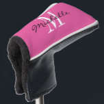 Custom monogram pink golf putter cover for women<br><div class="desc">Personalized monogram golf driver cover for golfer. Add your own custom name or surname. Elegant script typography template with name initial letter for him or her. Classy Birthday or Mother's day gift idea for mom or grandma. Stylish pink and white design or custom colour background. Unique one of a kind...</div>
