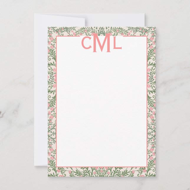 Custom Monogram Pink & Green Floral Chinoiserie Invitation (Front)