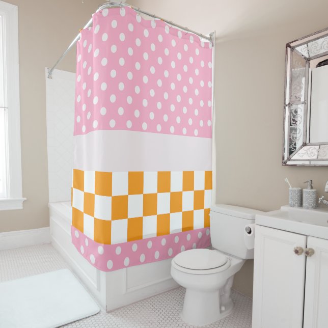 Custom Monogram Pink Orange Polka Dot Check (In Situ)