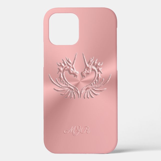 Custom Monogram, Pink, Scaly Dragon Heart Case-Mat Case-Mate iPhone Case (Back)