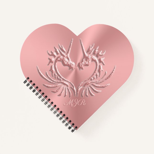 Custom Monogram, Pink, Scaly Dragon Heart Notebook (Front)