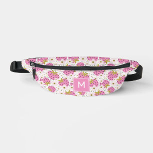 Custom Monogram Pink Strawberries Pattern Fanny Pack