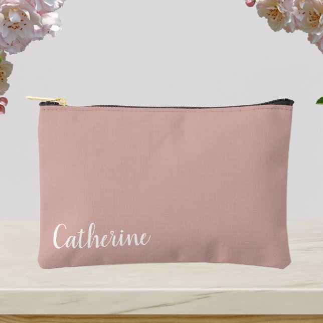 Custom monogram, pink with script typography  accessory pouch (Creator Uploaded)