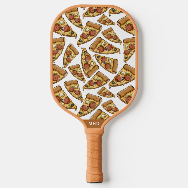 Custom Monogram Pizza Pattern Pickleball Paddle (Front)