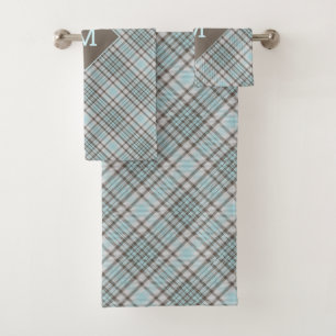 Custom Monogram Plaid / Tartan Pattern Bath Towel Set