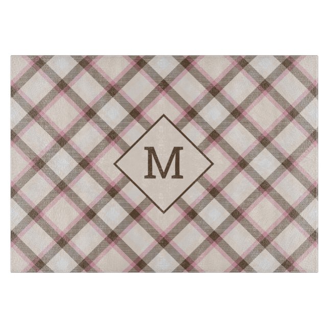 Custom Monogram Plaid / Tartan Pattern Cutting Board (Front)