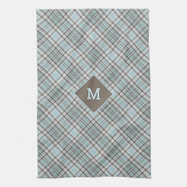 Custom Monogram Plaid / Tartan Pattern Kitchen Towel (Vertical)