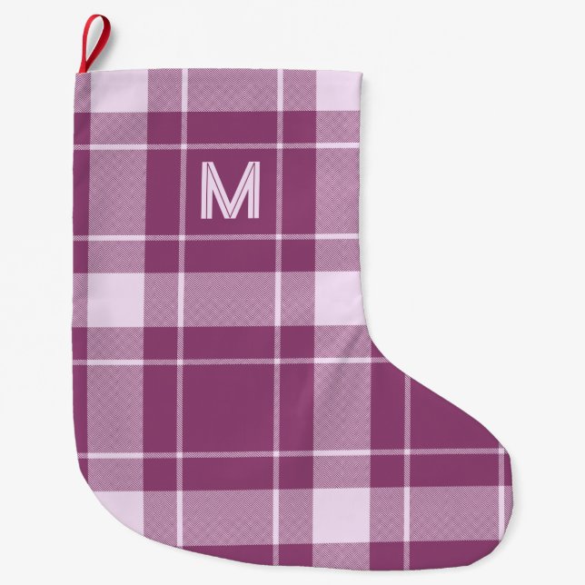Custom Monogram Plaid / Tartan Pattern Large Christmas Stocking (Front)