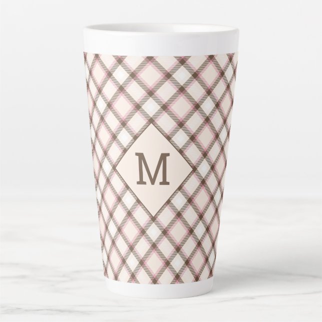 Custom Monogram Plaid / Tartan Pattern Latte Mug (Front)