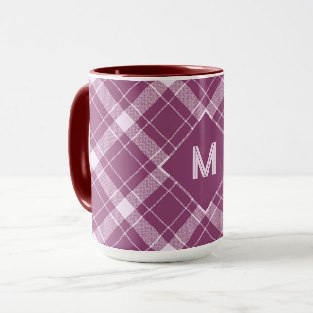 Custom Monogram Plaid / Tartan Pattern Mug (Front Left)